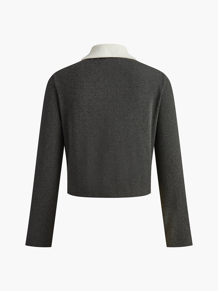 Kontrast Yaka Göğüslü Küçük Ceket