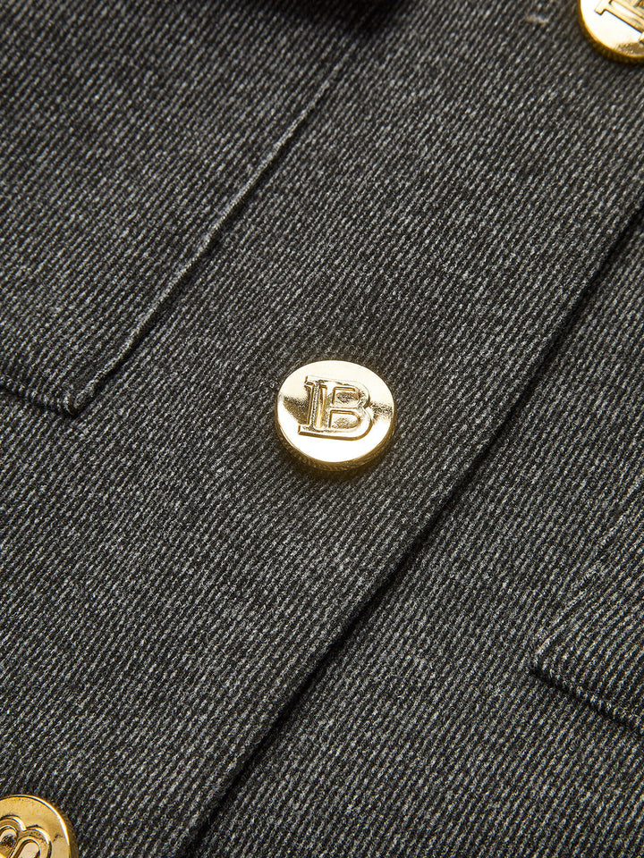 Kontrast Yaka Göğüslü Küçük Ceket