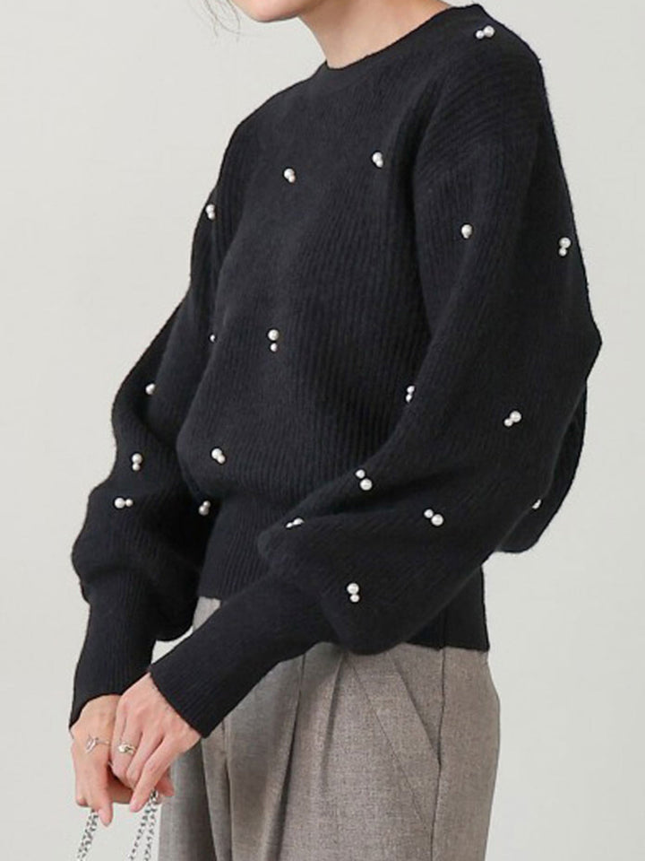 İnci Boncuklu Büzgülü Kazak