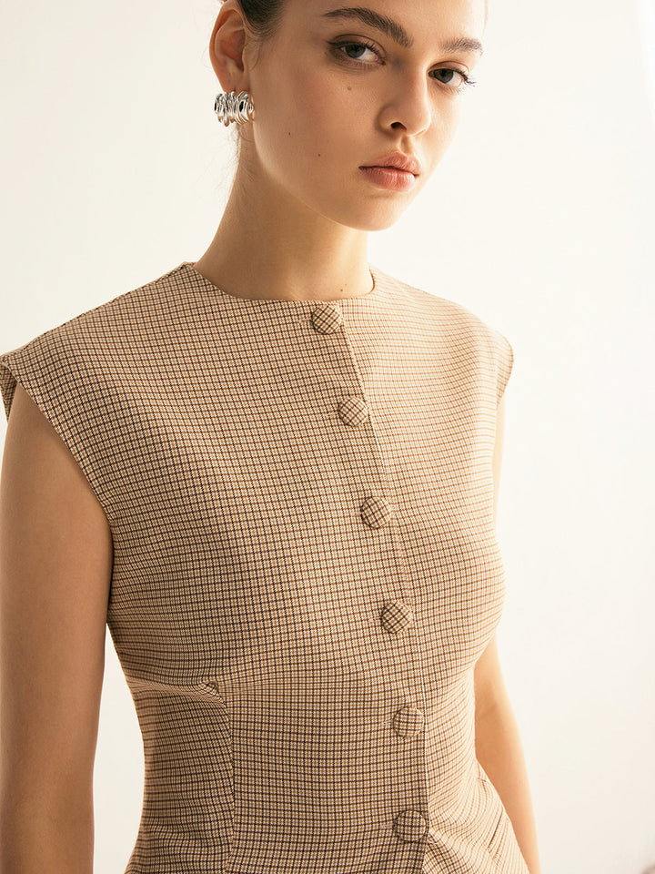 Ekose Düğmeli İnce Yelek