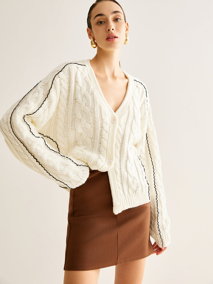 Kontrast Bağlama Düğmeli Hırka