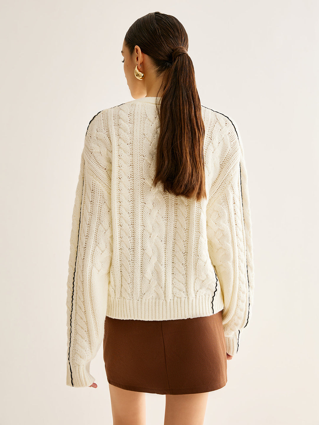 Kontrast Bağlama Düğmeli Hırka