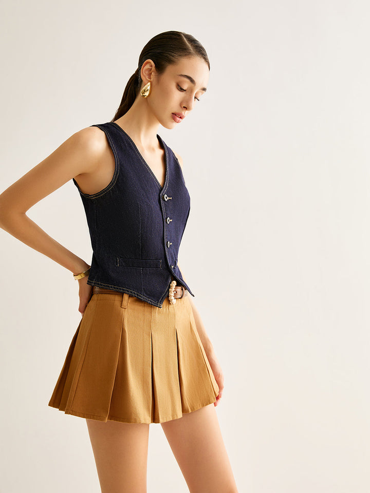 Sırt Kemerli Kot Yelek