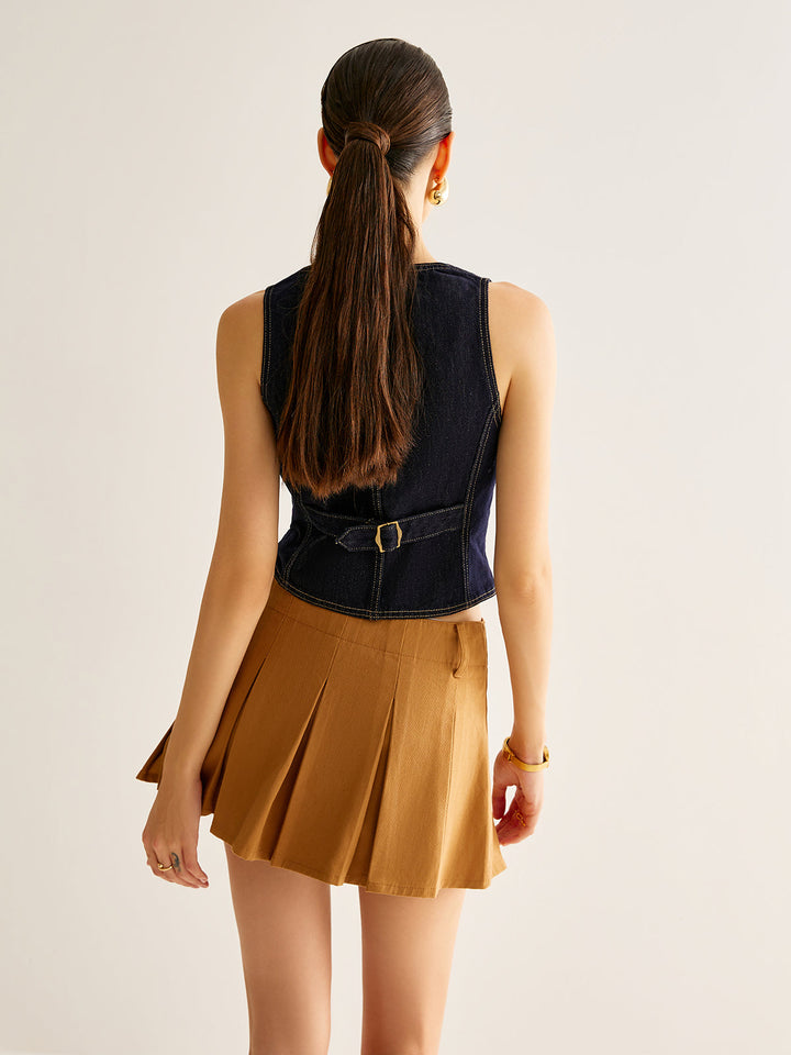 Sırt Kemerli Kot Yelek