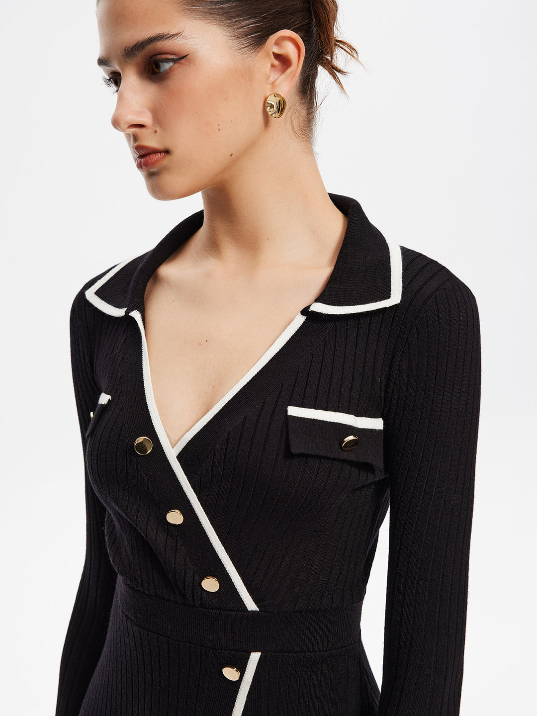 Kontrast Trim Sarma Midi Örgü Elbise