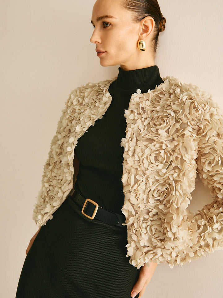 Çiçek Yuvarlak Yaka Ceket