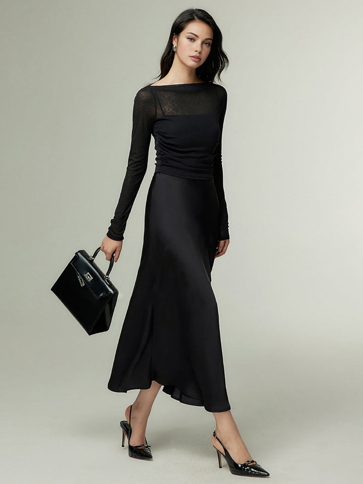 Düz Yaka Şeffaf Panel Jersey Üst