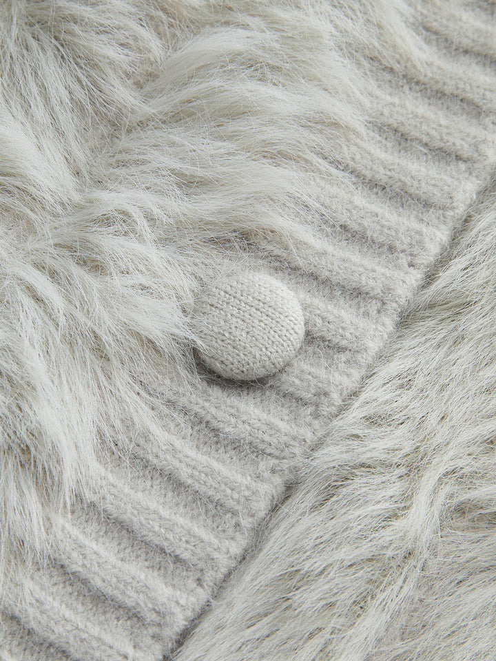 Pu Yaka Yüksek Esnek Tüylü Hırka