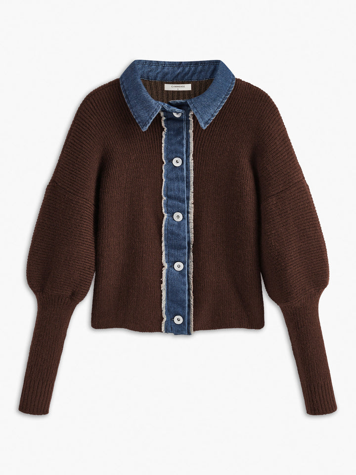 Panel Göğüslü Streç Yaka Örgü Üst