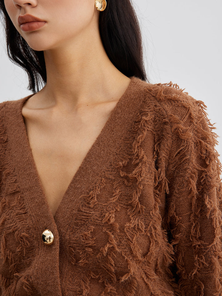 Ham Etek Ucu Düğmeli Sıkma Hırka