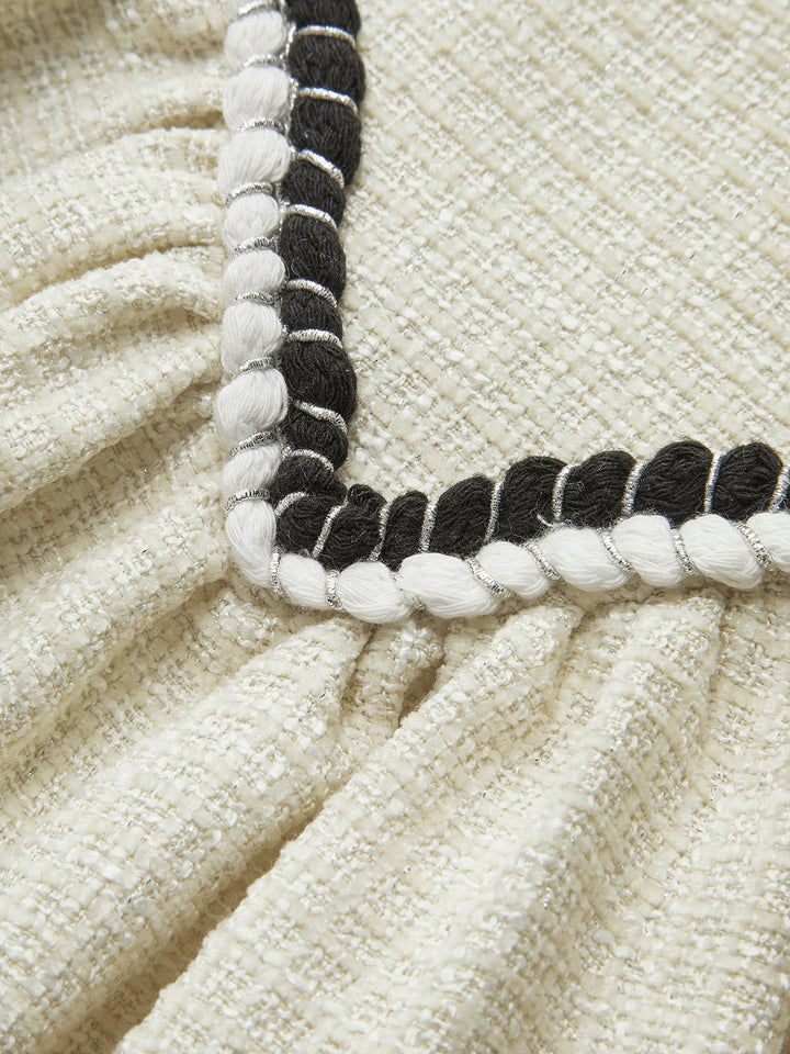 Kontrast Bağlama Detaylı Pliseli Tweed Kısa Elbise