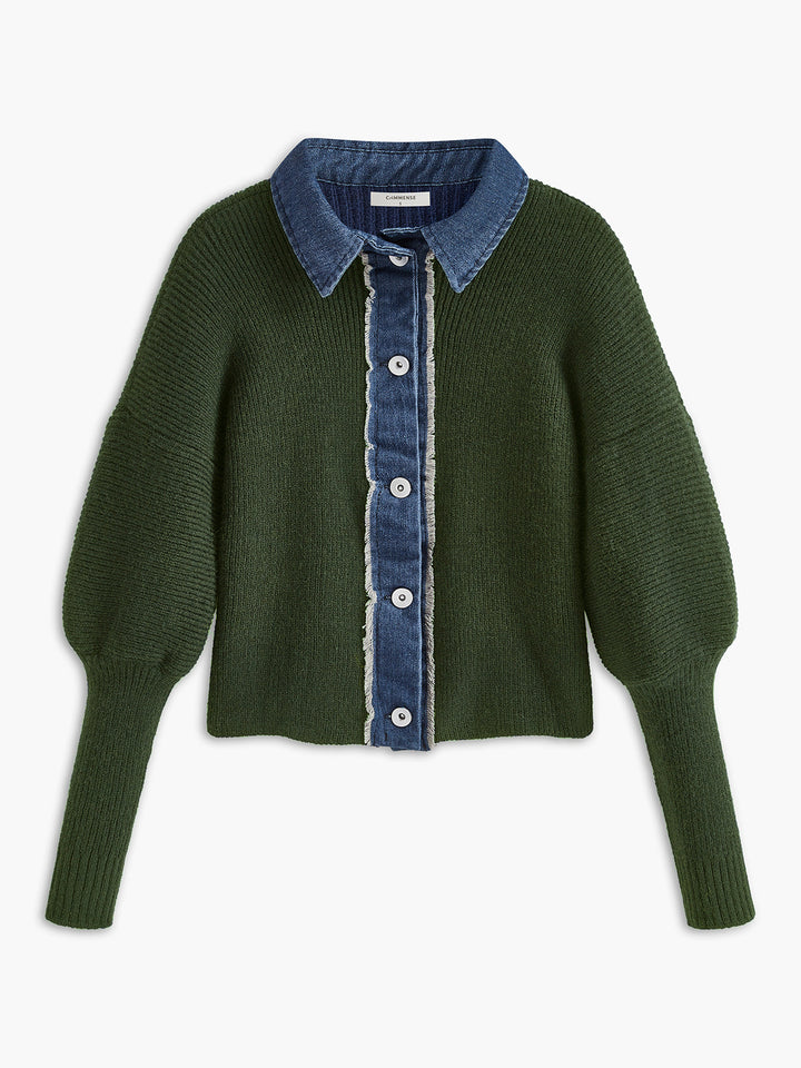 Panel Göğüslü Streç Yaka Örgü Üst