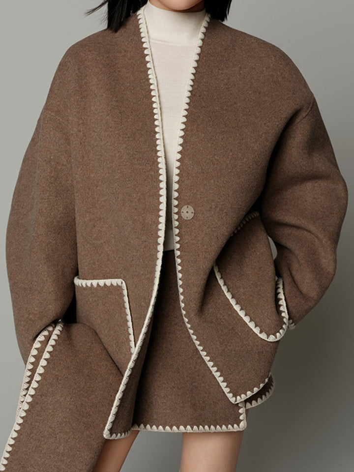 İşlemeli Kenarlı Tweed Palto