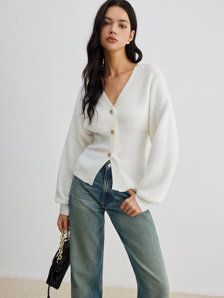 Şık Düğmeli Yırtmaçlı Büzgülü Hırka