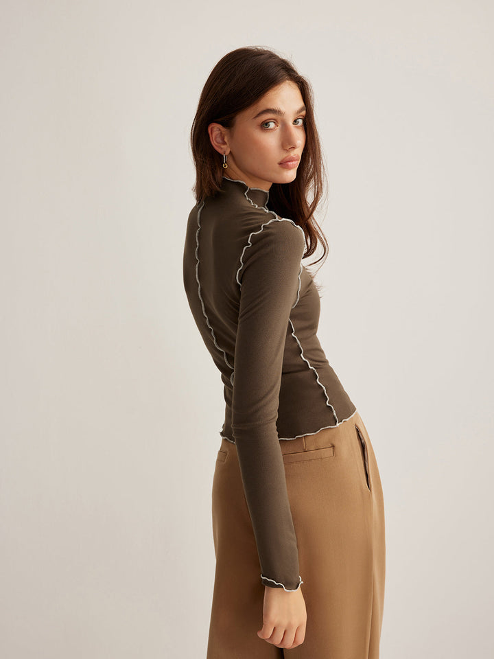 Sahte Yaka Dalgalı-Bordürlü Jersey Üst