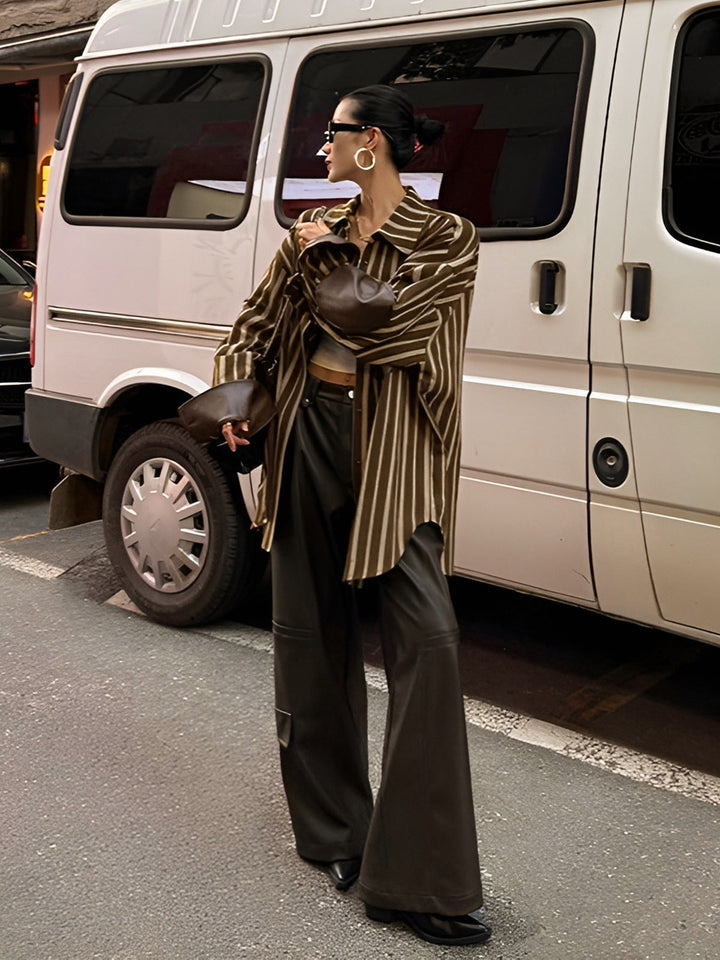 Büyük Boy Pamuklu Panel Çizgili Polo Gömlek