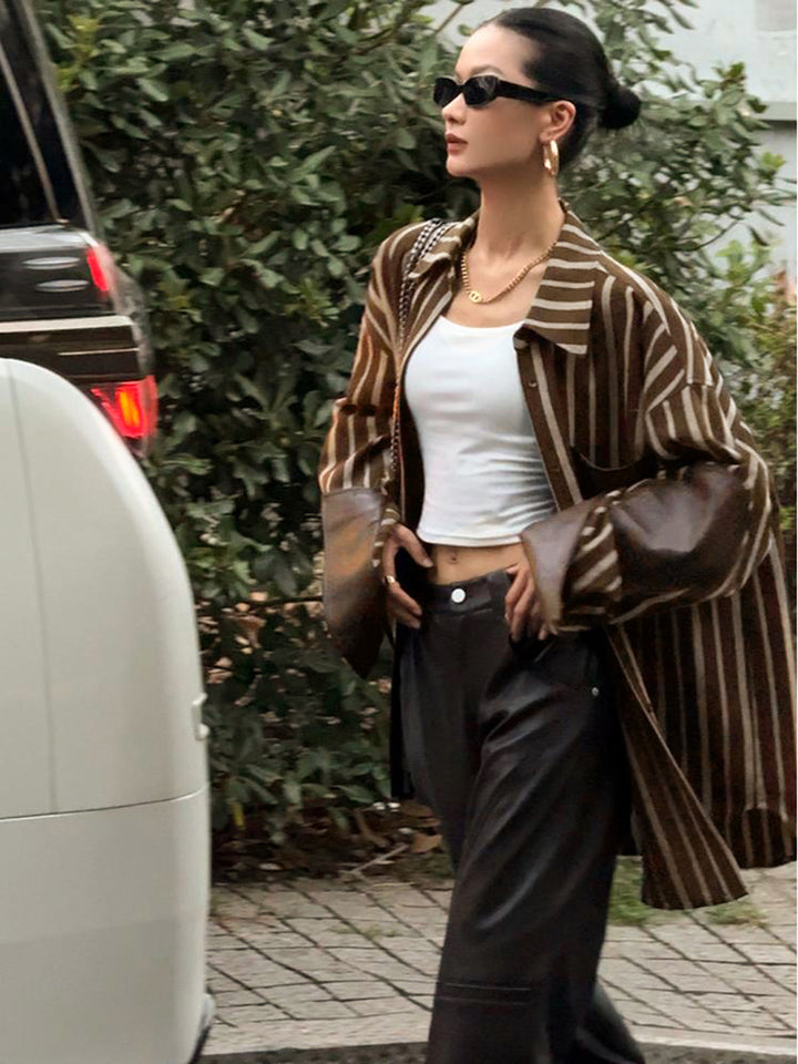 Büyük Boy Pamuklu Panel Çizgili Polo Gömlek