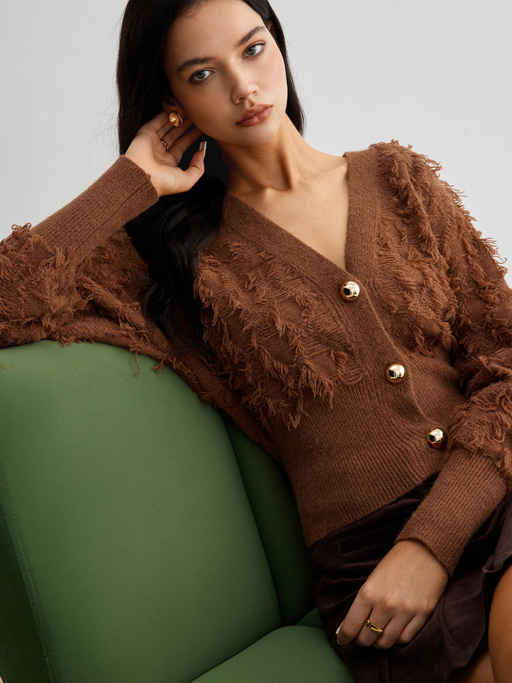 Ham Etek Ucu Düğmeli Sıkma Hırka