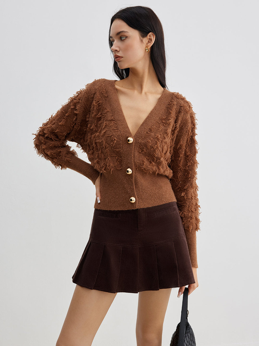 Ham Etek Ucu Düğmeli Sıkma Hırka