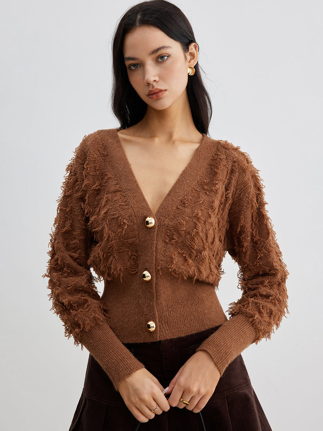 Ham Etek Ucu Düğmeli Sıkma Hırka