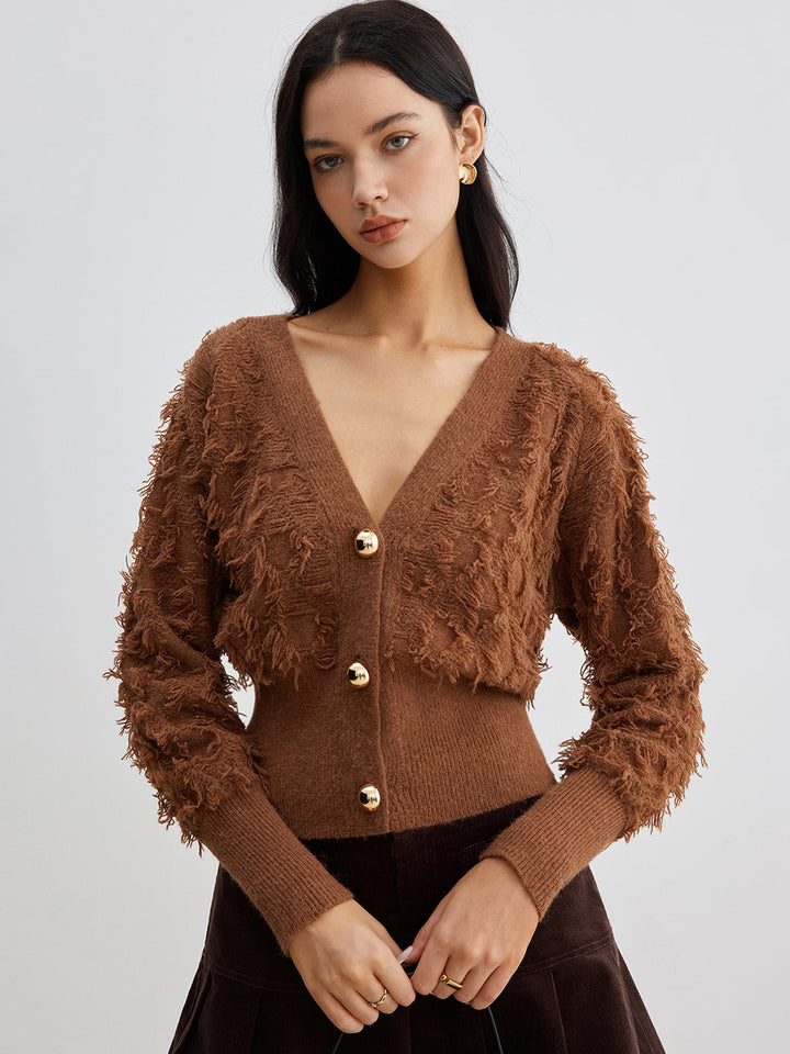 Ham Etek Ucu Düğmeli Sıkma Hırka