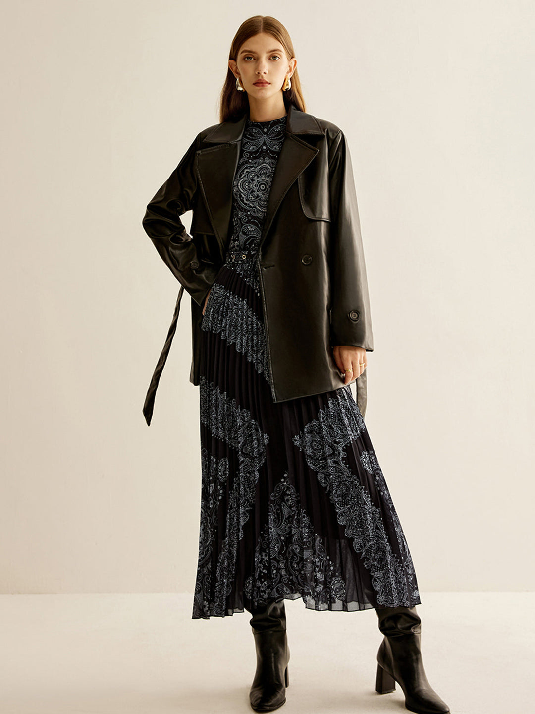 Boheme Kolsuz Pileli Elbise Kemerli