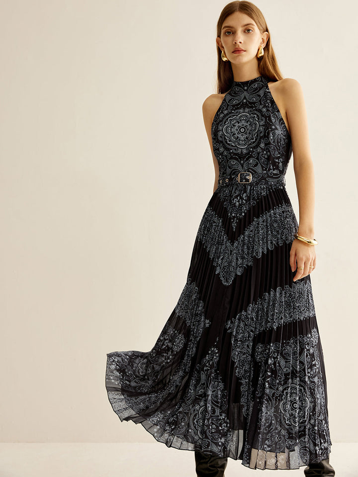 Boheme Kolsuz Pileli Elbise Kemerli