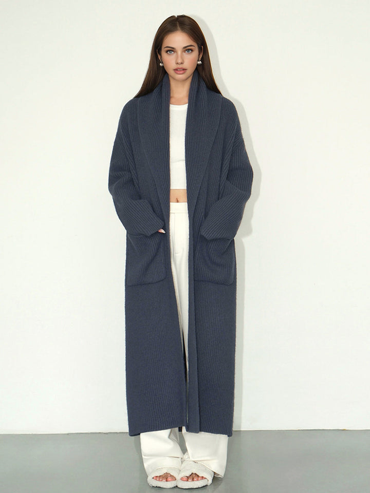 Düz Yivli Cepli Uzun Hırka