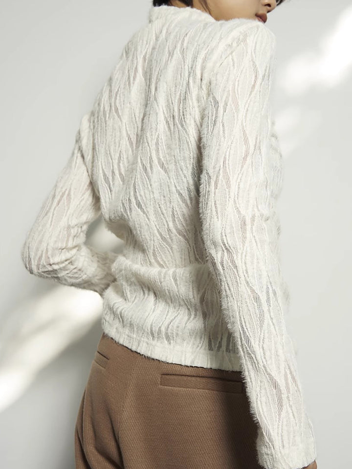 Sahte Yaka Yarı Şeffaf Plisse Üst