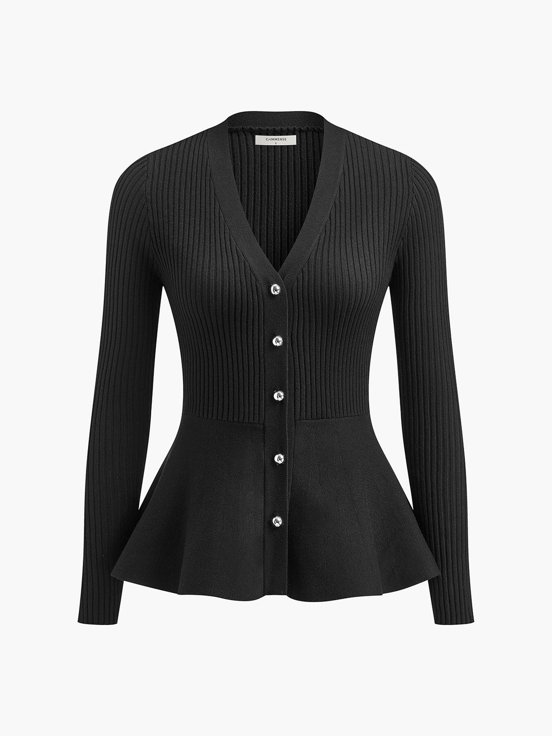 Büyük Boy Yivli Panel Tomurcuk Bel Düğmeli Örgü Üst