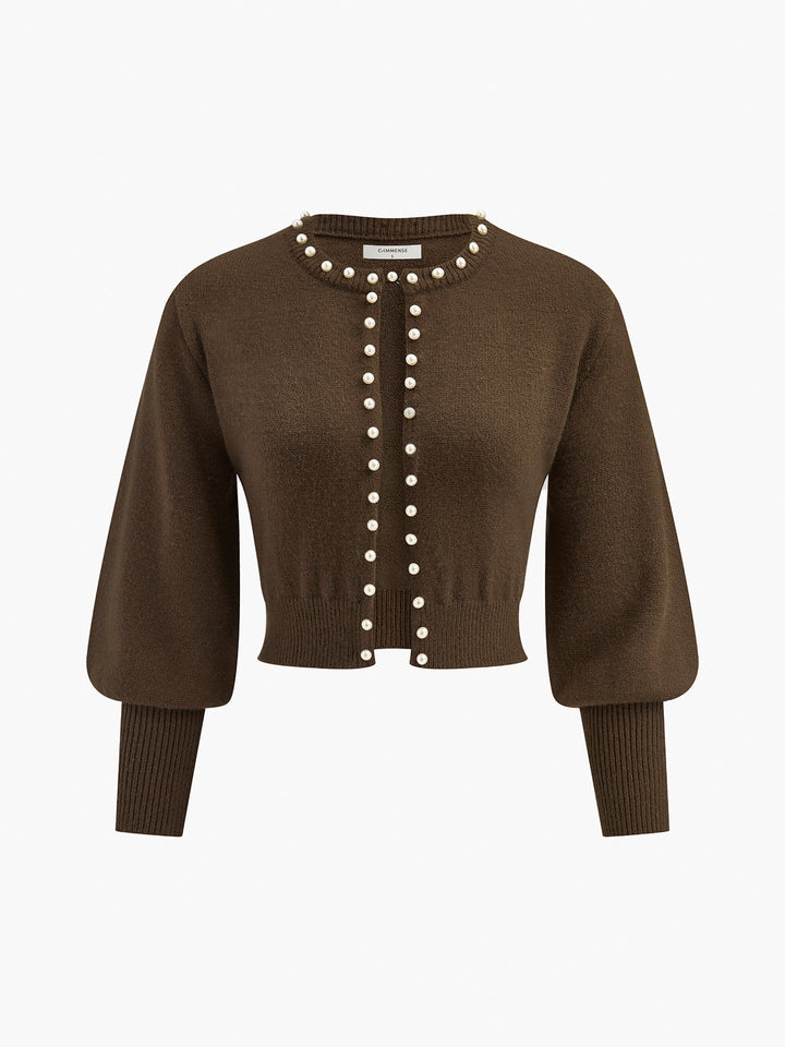 İnci Kenarlı Fener Kol Örgü Üst