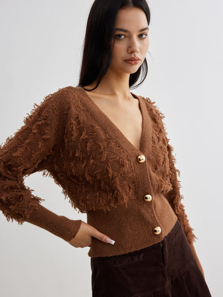 Ham Etek Ucu Düğmeli Sıkma Hırka