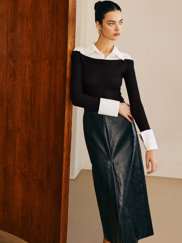 Yarı Şeffaf Panel Jersey Slim Üst