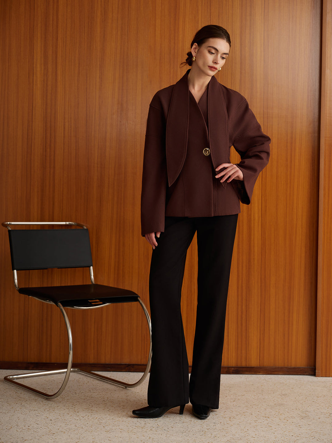 Düz Metal Düğmeli Mont Ve Atkı