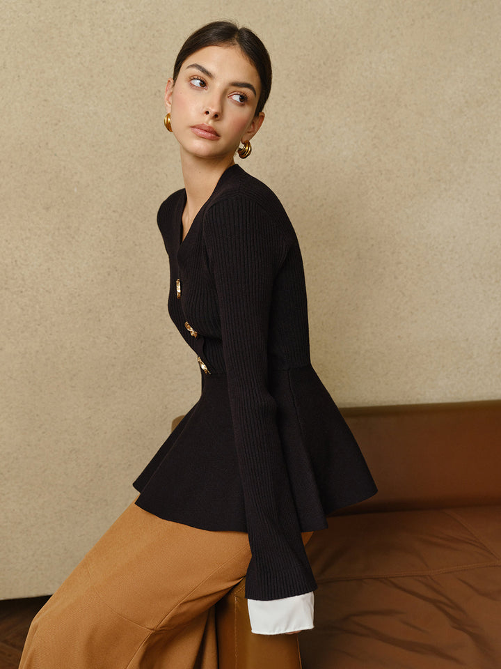 Kontrast Manşetli Volanlı Örgü Üst