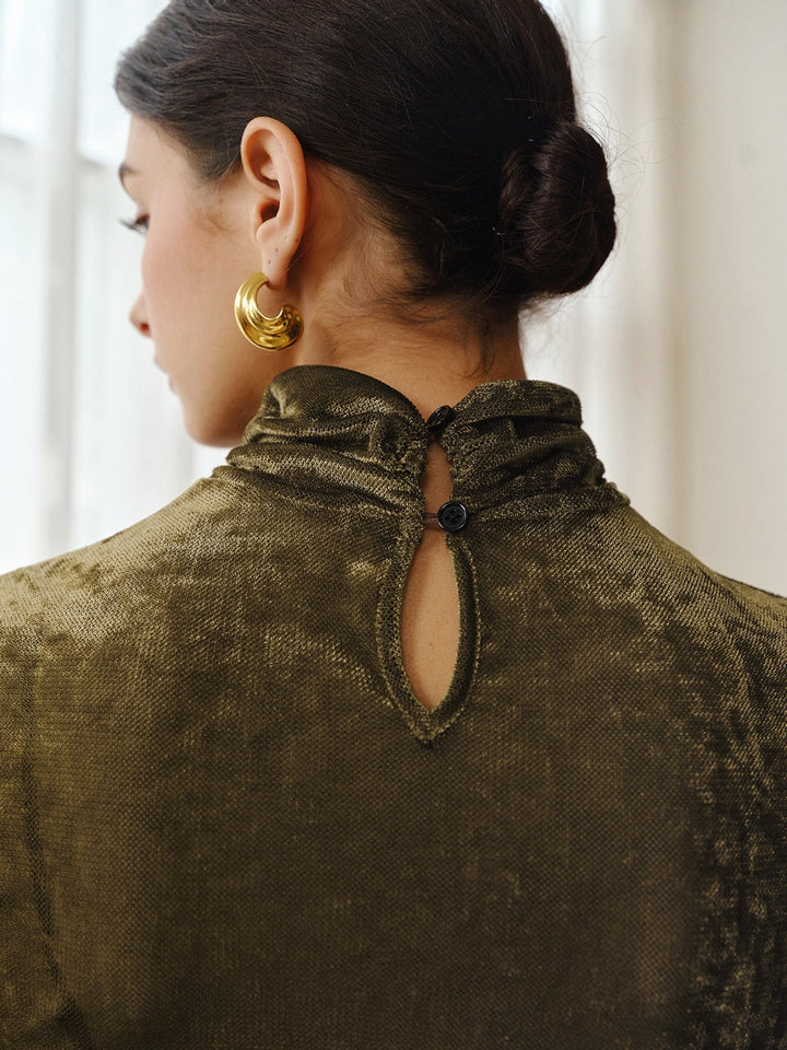 Turtleneck Yarı Şeffaf Kadife Üst