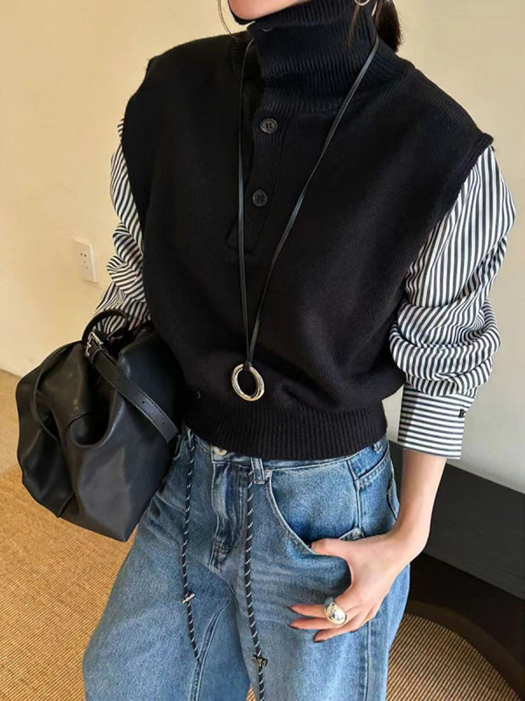 Renk Blok Panel Yaka Kazak