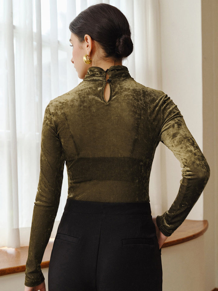 Turtleneck Yarı Şeffaf Kadife Üst