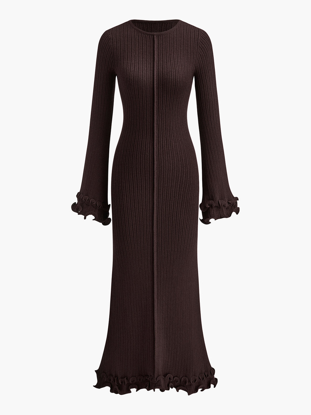 Yarı Şeffaf Kenarlı Volanlı Bağcıklı Örgü Elbise