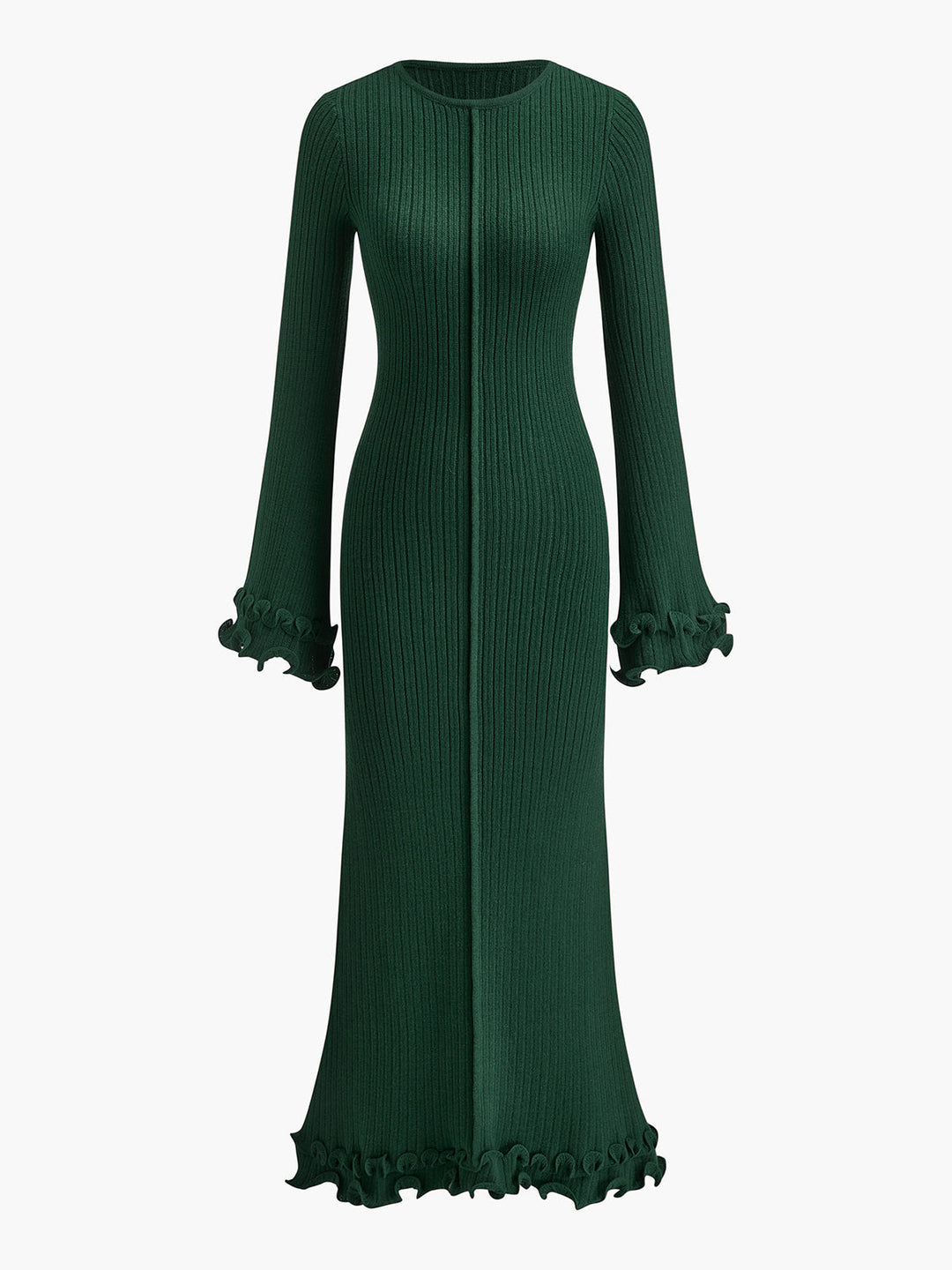 Yarı Şeffaf Kenarlı Volanlı Bağcıklı Örgü Elbise