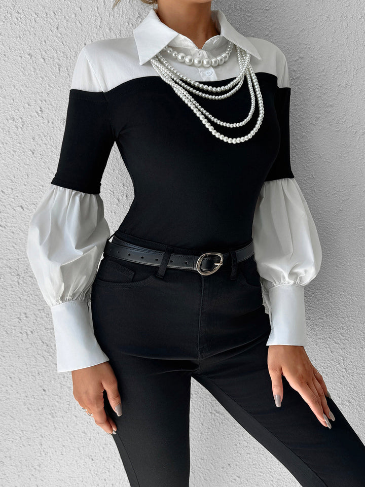 Renk Bloklu Dar Yaka Üst