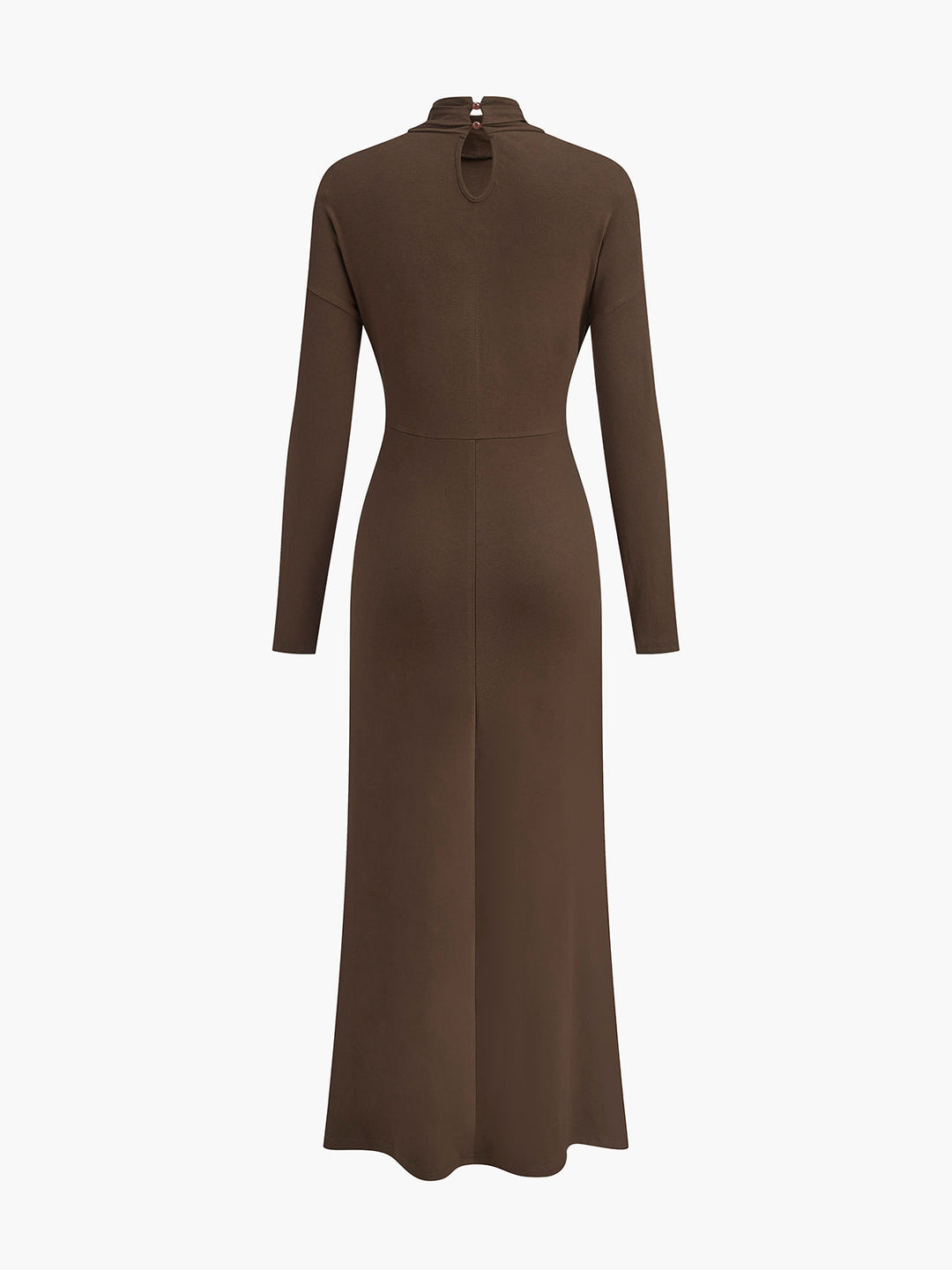 Turtleneck Düğümlü Pileli Uzun Elbise