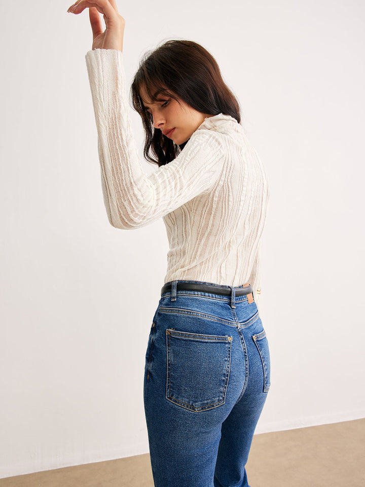 Yarı Şeffaf Balıkçı Yaka Slim Tişört