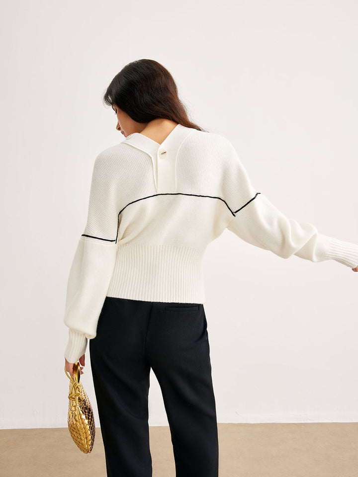 Şık Kontrast Boru Düğmeli Hırka