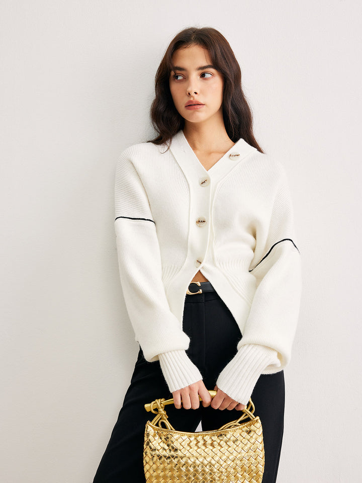 Şık Kontrast Boru Düğmeli Hırka