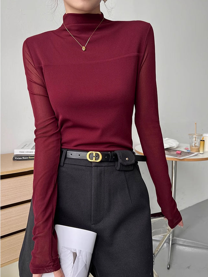 Sahte Yaka Şeffaf Örgü Panel Tişört