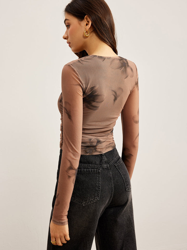 Tye Dye Çiçekli Baskılı File Tişört