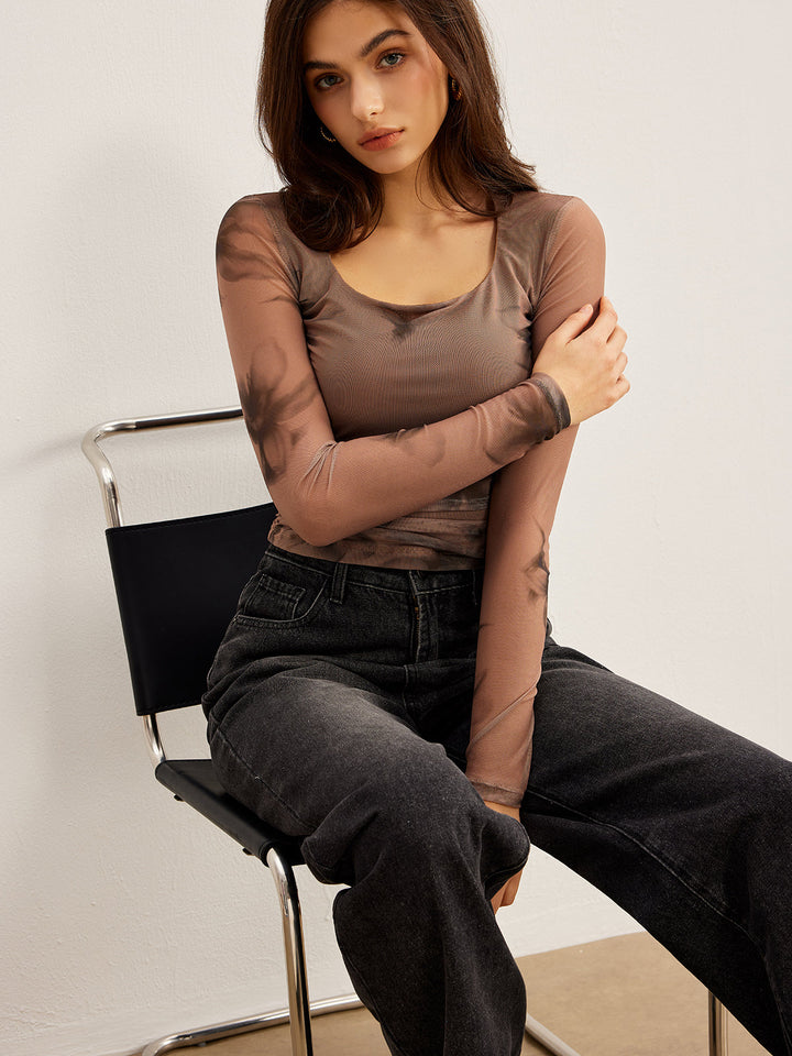 Tye Dye Çiçekli Baskılı File Tişört