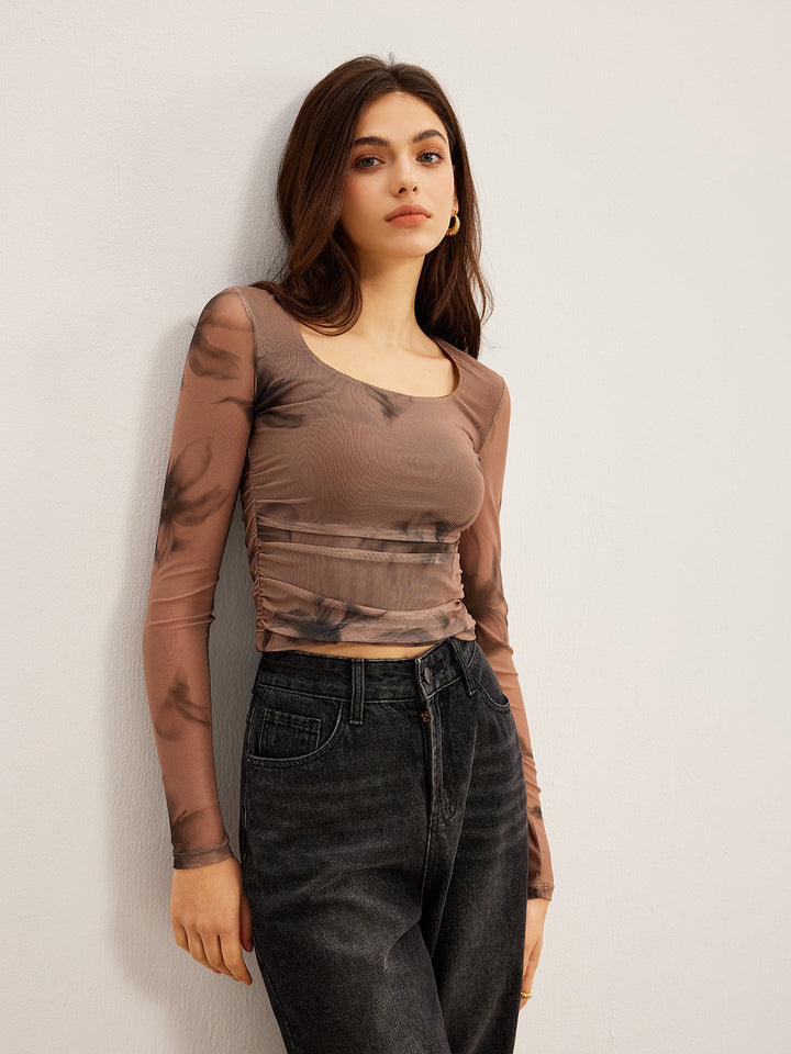 Tye Dye Çiçekli Baskılı File Tişört