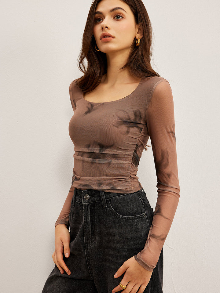 Tye Dye Çiçekli Baskılı File Tişört